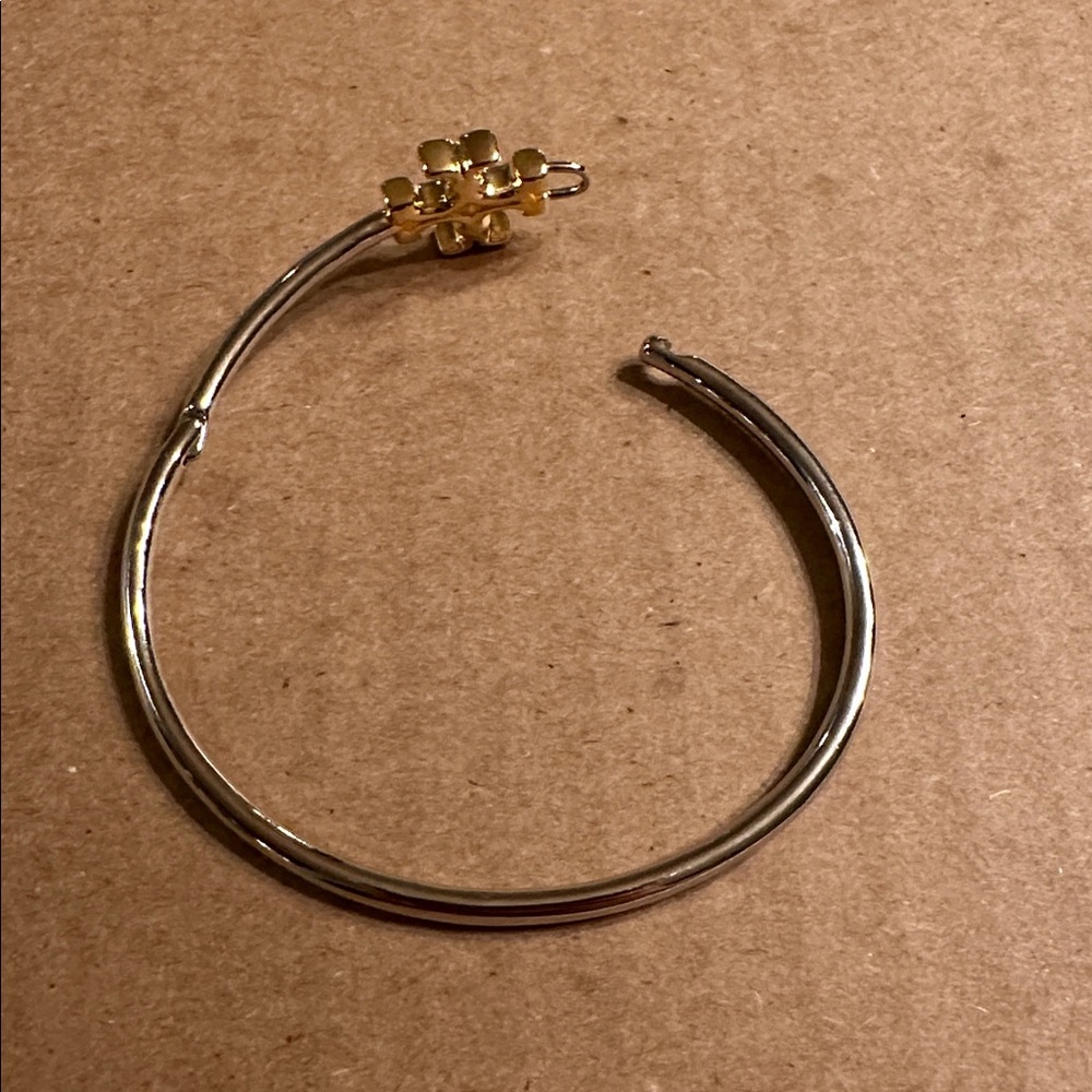 Tory Burch Two Toned Eleanor Hinged Cuff Bracelet - Picture 2 of 5